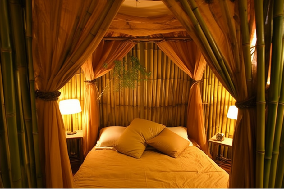 Bambus Bettwäsche in einem eleganten Schlafzimmer. Die Bettwäsche ist in sanften Farben gehalten und lädt zu erholsamem Schlaf ein.