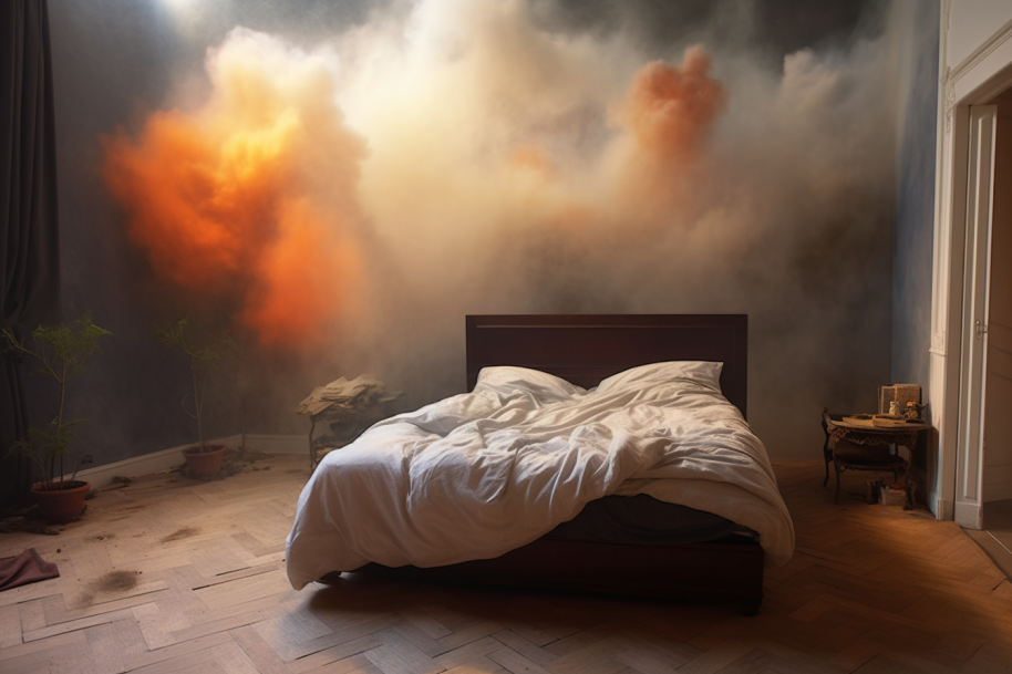 Ein elegantes Schlafzimmer mit einer Eiderdaunendecke auf einem gemütlichen Bett, das Entspannung und Komfort ausstrahlt